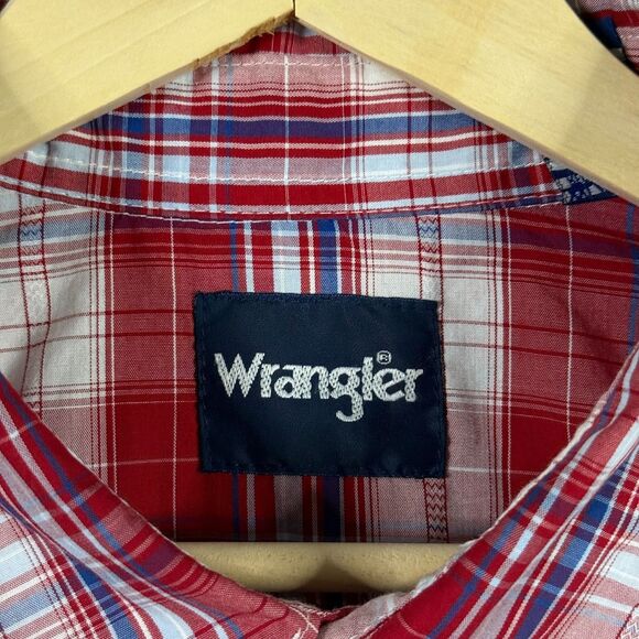 Wrangler Shirt Mens XXL Red Plaid Pearl Snap Western Button Up Long Sleeve - Picture 4 of 12